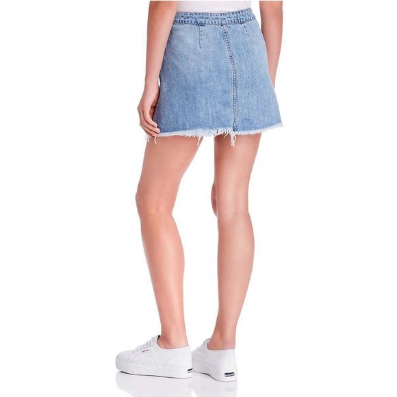 Blank NYC Size 24 XXS Womens Fringe Hem Wrap Mini Denim Skirt in Light Blue - Picture 13 of 13